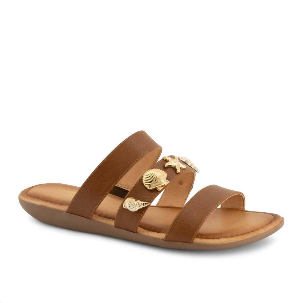 NEW ANDREA women's decorative shell and starfish charms sandal in brown